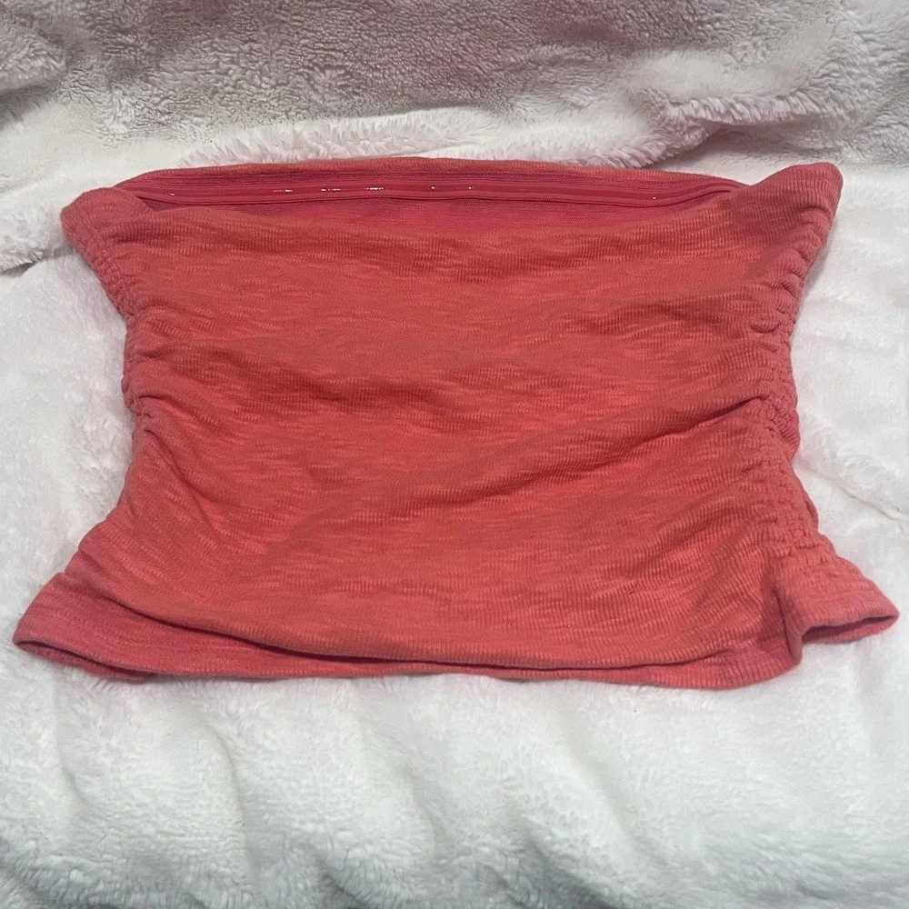 Free People‎ Coral Ruched Sides Strapless Top - No Size Tag Est Medium Crop EC